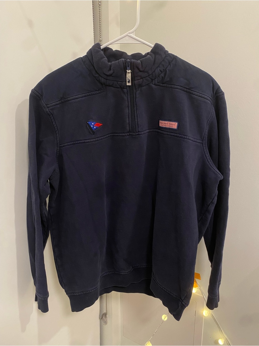 Vineyard Vines Quarter Zip Pullover Mens Medium Navy Blue Cotton Shep & Ian Flag